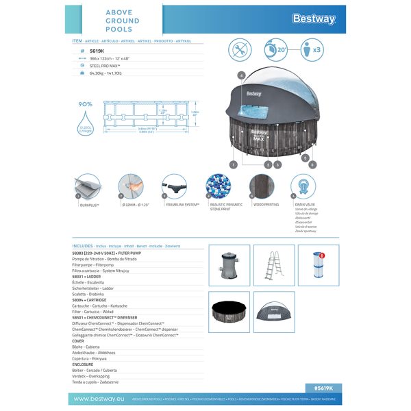 BESTWAY STEEL PRO MAX FRAME POOL SET MIT VERDECK Ø 366 X 122 CM – Bild 16