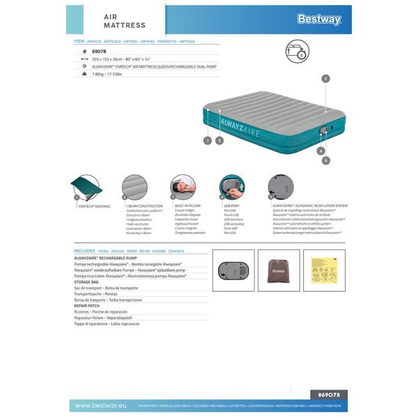 BESTWAY ALWAYZAIRE FORTECH MIT MOBILER, AKKUBETRIEBENER DOPPELPUMPE 203X152X36 – Bild 16