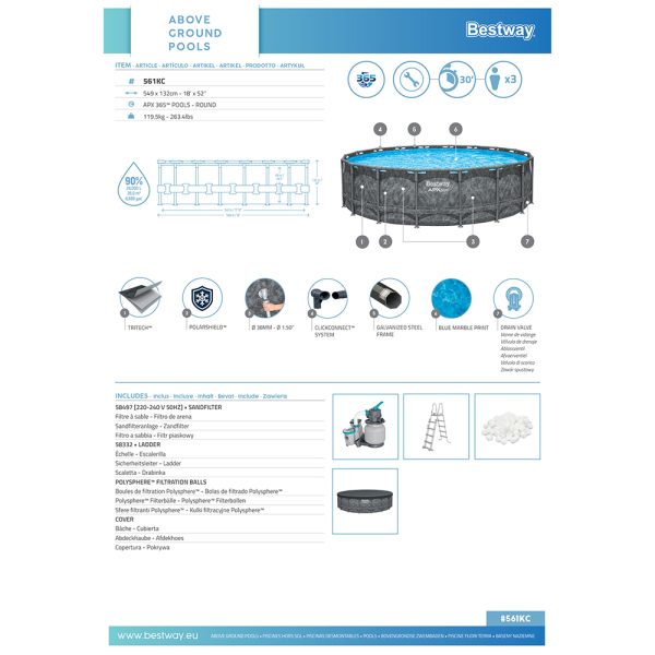 BESTWAY APX365 WINTERFESTES FRAME POOL KOMPLETT-SET MIT SANDFILTERANLAGE 549X132 – Bild 15