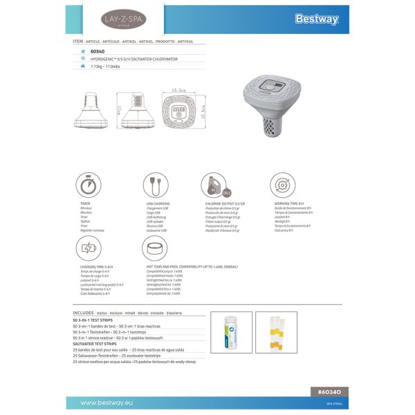 BESTWAY LAY-Z-SPA XTRAS SCHWIMMENDE, AKKUBETRIEBENE SALZWASSERANLAGE 0,5 G/ H – Bild 12
