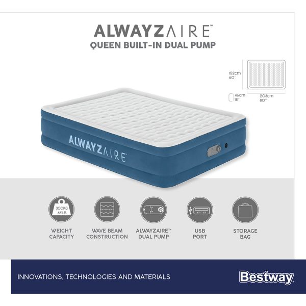 BESTWAY ALWAYZAIRE DOPPELLUFTBETT MIT INTEGRIERTER DOPPELPUMPE 203 X 152 X 46 CM – Bild 25