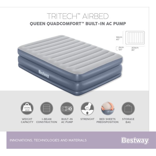 BESTWAY TRITECH QUADCOMFORT LUFTBETT MITINTEGRIERTER PUMPE 203 X 152 X 51 CM – Bild 21