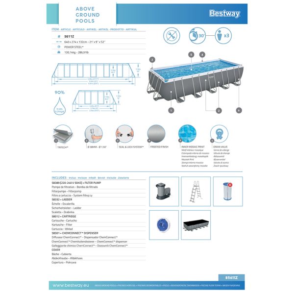 BESTWAY POWER STEEL FRAME POOL KOMPLETT-SET 640 X 274 X 132 CM – Bild 9