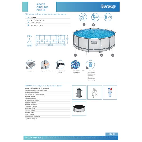 BESTWAY STEEL PRO MAX FRAME POOL KOMPLETT-SET 427 X 122 CM, RUND – Bild 11