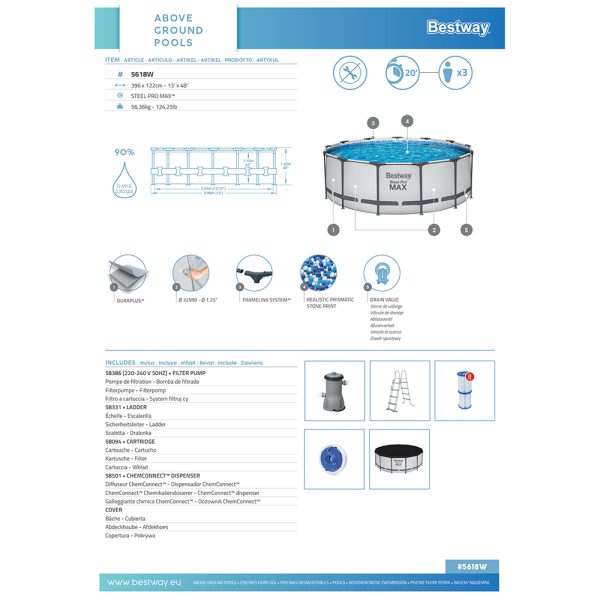 BESTWAY STEEL PRO MAX FRAME POOL KOMPLETT-SET 396 X 122 CM, RUND – Bild 9