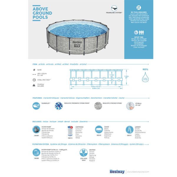 BESTWAY STEEL PRO MAX AUFSTELLPOOL KOMPLETT-SET 488 X 122 CM, RUND – Bild 9