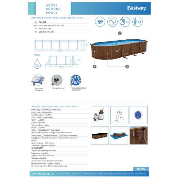 BESTWAY HYDRIUM STAHLWANDPOOL KOMPLETT-SET MIT SANDFILTERANLAGE 732X366X132CM – Bild 23