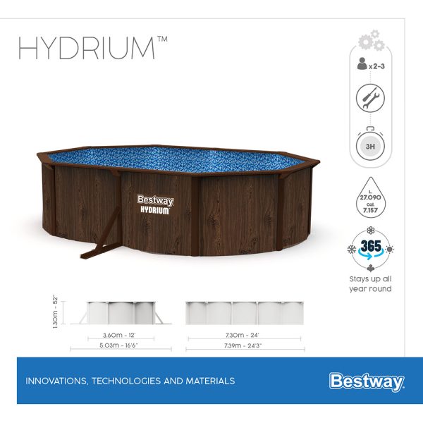 BESTWAY HYDRIUM STAHLWANDPOOL KOMPLETT-SET MIT SANDFILTERANLAGE 732X366X132CM – Bild 24