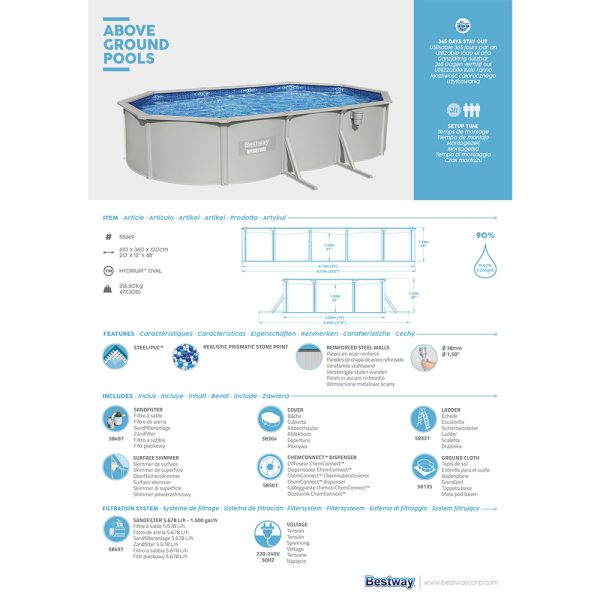 BESTWAY HYDRIUM STAHLWANDPOOL KOMPLETT-SET MIT SANDFILTERANLAGE 610X36X122CM – Bild 10