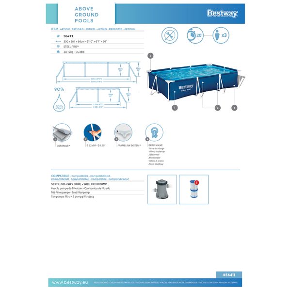 BESTWAY STEEL PRO AUFSTELLPOOL-SET 300 X201 X 66 CM – Bild 27
