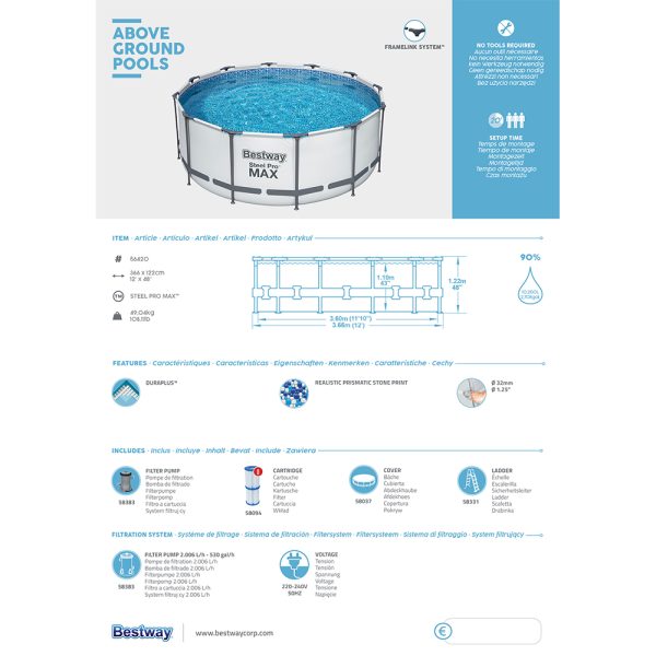 BESTWAY STEEL PRO MAX FRAME POOL KOMPLETT-SET 366 X 122 CM – Bild 9