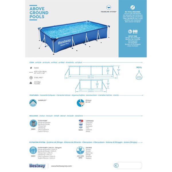 BESTWAY STEEL PRO FRAME POOL-SET, ECKIG MIT FILTERPUMPE 400 X 211 X 81 CM – Bild 9