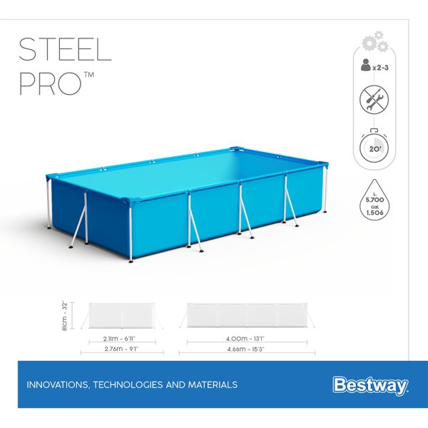 BESTWAY STEEL PRO FRAME POOL-SET, ECKIG MIT FILTERPUMPE 400 X 211 X 81 CM – Bild 10