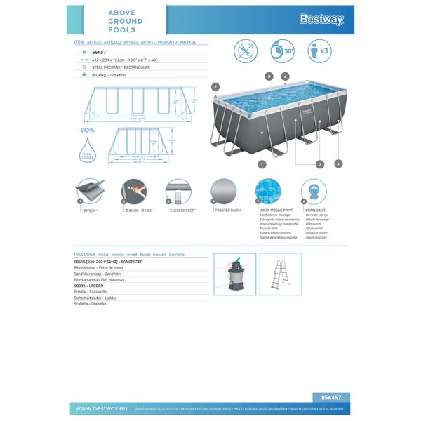 BESTWAY POWER STEEL FRAME POOL-SET 412 X 201 X 122 CM – Bild 19