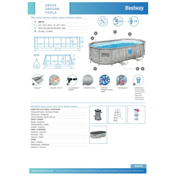 BESTWAY STEEL PRO MAX SPLASHVIEW FRAME POOL KOMPLETT-SET MIT FILTERPUMPE 427X250 – Bild 12