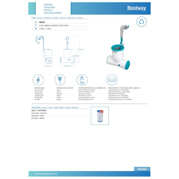 BESTWAY SKIMATIC 2-IN-1 EINHÄNGESKIMMER/FILTERPUMPEN-KOMBINATION 2.574 L/H – Bild 14