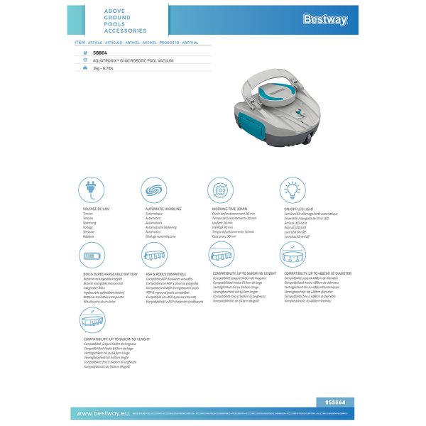 BESTWAY AUTONOMER, AKKUBETRIEBENER POOLROBOTER AQUATRONIX G100 – Bild 15