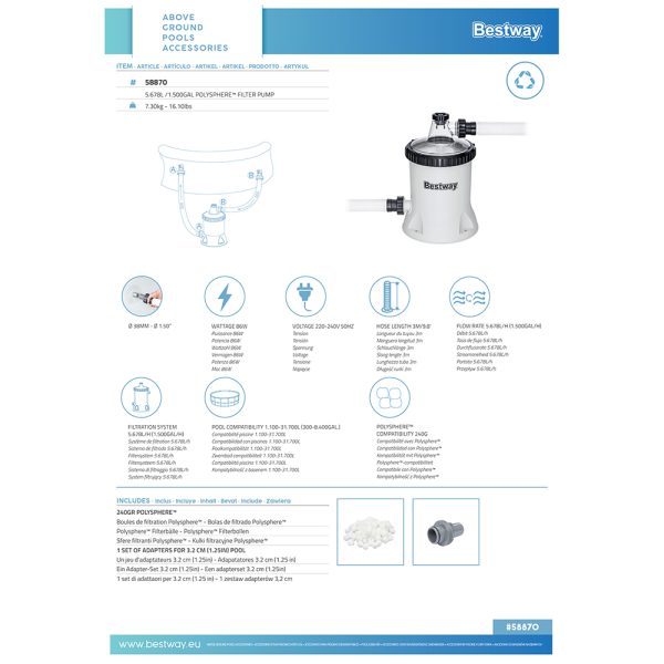 BESTWAY POLYSPHERE FILTERPUMPE 5.678 L/H – Bild 12