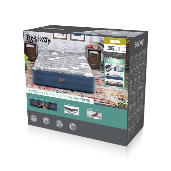 BESTWAY TRITECH LUFTBETT FASHION FLOCK MIT INTEGRIERTER ELEKTROPUMPE 203X152X36 – Bild 3