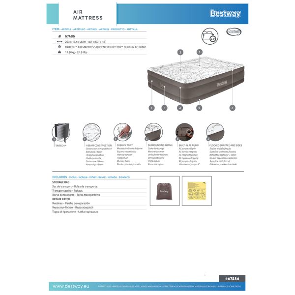 BESTWAY TRITECH LUFTBETT CUSHIFY TOP MIT INTEGRIERTER ELEKTROPUMPE 203X152X46 CM – Bild 9