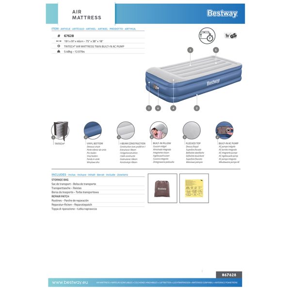 BESTWAY TRITECH TWIN LUFTBETT MIT INTEGRIERTER ELEKTROPUMPE 191 X 97 X 46 CM – Bild 8