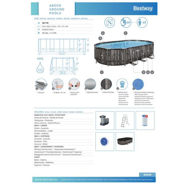 BESTWAY POWER STEEL FRAME POOL KOMPLETT-SET 610 X 366 X 122 CM – Bild 5