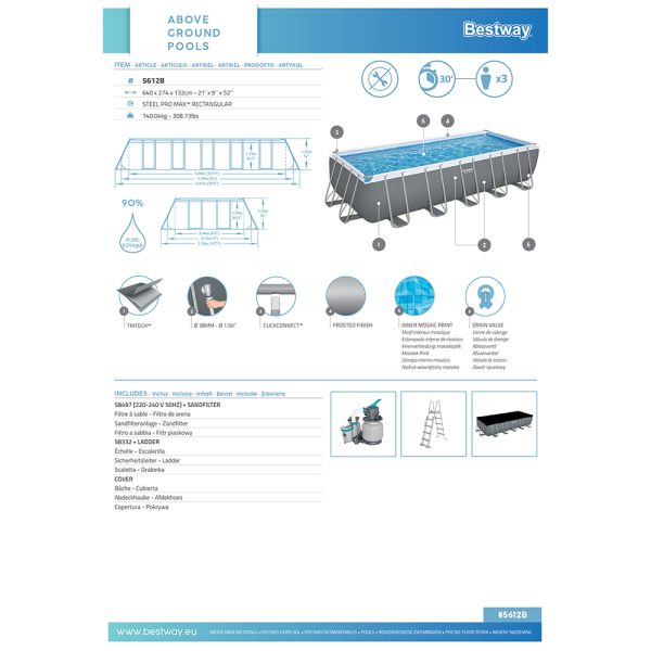 BESTWAY STEEL PRO MAX FRAME POOL KOMPLETT-SET MIT SANDFILTERANLAGE 640X274X132 – Bild 9