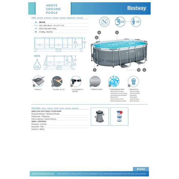 BESTWAY STEEL PRO MAX FRAME POOL SET MITFILTERPUMPE 305 X 200 X 84 CM, OVAL – Bild 8