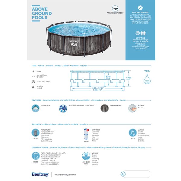 BESTWAY STEEL PRO MAX FRAME POOL SET 366X 100 CM, RUND – Bild 4