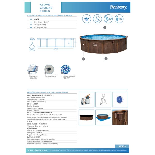 BESTWAY HYDRIUM STAHLWANDPOOL KOMPLETT-SET MIT SANDFILTERANLAGE Ø 549 X 132 CM – Bild 19