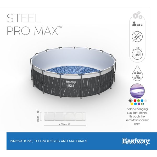 BESTWAY STEEL PRO MAX FRAME POOL KOMPLETT-SET, MIT LED-DESIGN, 457X107CM – Bild 16