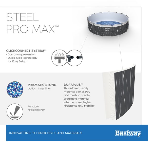 BESTWAY STEEL PRO MAX FRAME POOL KOMPLETT-SET, MIT LED-DESIGN, 457X107CM – Bild 17