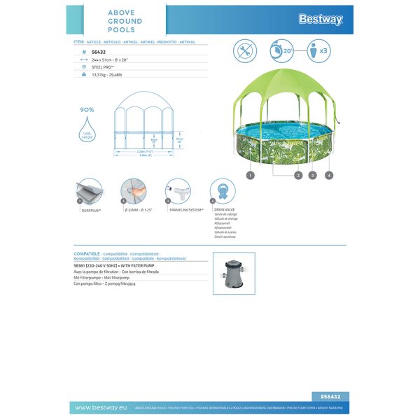BESTWAY STEEL PRO UV CAREFUL AUFSTELLPOOL-SET SPLASH-IN-SHADE, RUND – Bild 16