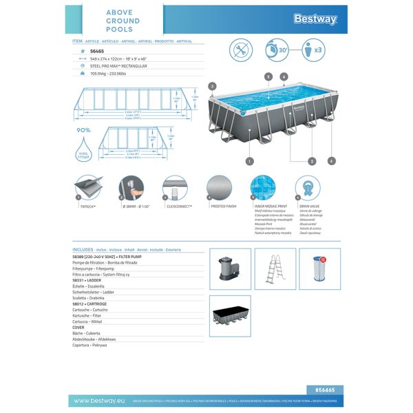 BESTWAY POWER STEEL FRAME POOL KOMPLETT-SET, MIT SANDFILTERANLAGE, 549X274X122 – Bild 16