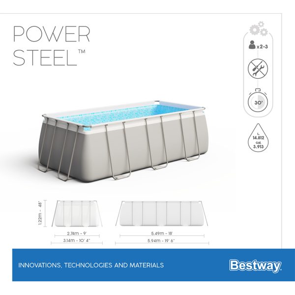 POWER STEEL FRAME POOL KOMPLETT-SET, ECKIG, MIT SANDFILTERANLAGE 549X274X122CM – Bild 5