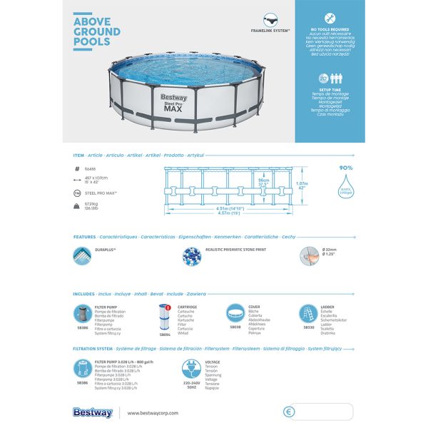 BESTWAY STEEL PRO MAX FRAME POOL KOMPLETT-SET 457 X 107 CM – Bild 9