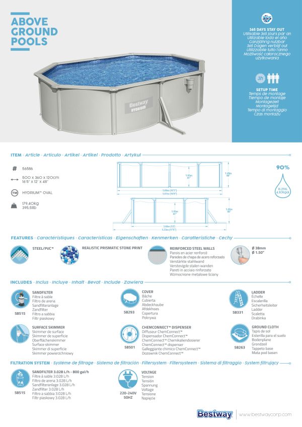 BESTWAY HYDRIUM STAHLWANDPOOL 500 X 366 X 122 CM – Bild 10