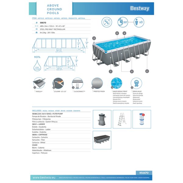 BESTWAY STEEL PRO MAX FRAME POOL KOMPLETT-SET MIT FILTERPUMPE 488 X 244 X 122 CM – Bild 13