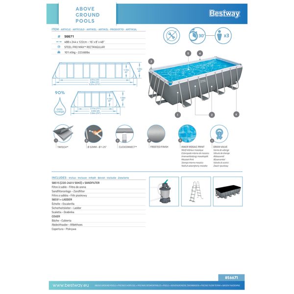 BESTWAY STEEL PRO MAX FRAME POOL KOMPLETT-SET MIT SANDFILTERANLAGE 488X244X122CM – Bild 11