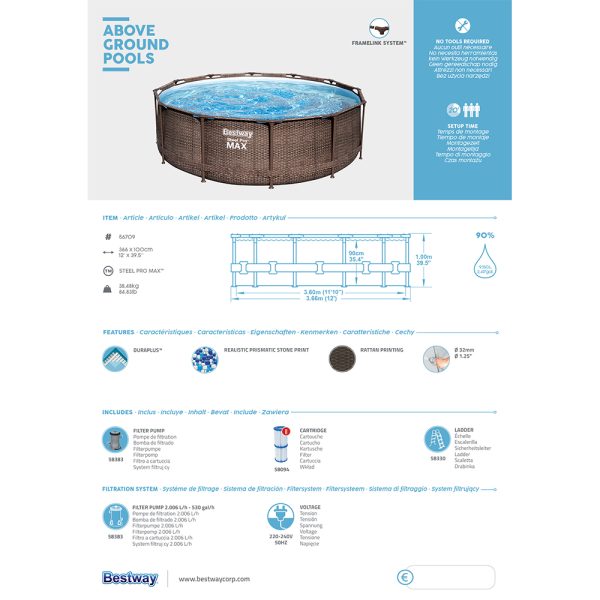 BESTWAY STEEL PRO MAX FRAME POOL KOMPLETT-SET 366 X 100 CM – Bild 8