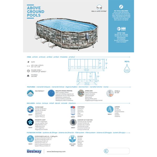 BESTWAY POWER STEEL COMFORT JET SERIES FRAME POOL KOMPLETT-SET 610 X 366 X 122 CM – Bild 12