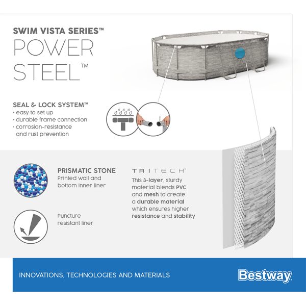 BESTWAY POWER STEEL SWIM VISTA SERIES IIFRAME POOL KOMPLETT-SET 488X305X107 – Bild 13