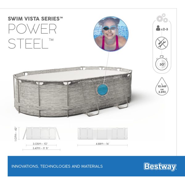 BESTWAY POWER STEEL SWIM VISTA SERIES IIFRAME POOL KOMPLETT-SET 488X305X107 – Bild 14