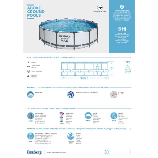 BESTWAY STEEL PRO MAX FRAME-POOL KOMPLETT-SET, RUND 427 X 107 CM – Bild 14