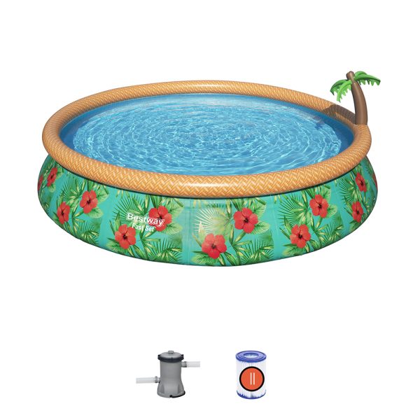BESTWAY FAST SET AUFBLASPOOL-SET PARADISSE PALMS 457 X 84 CM – Bild 3