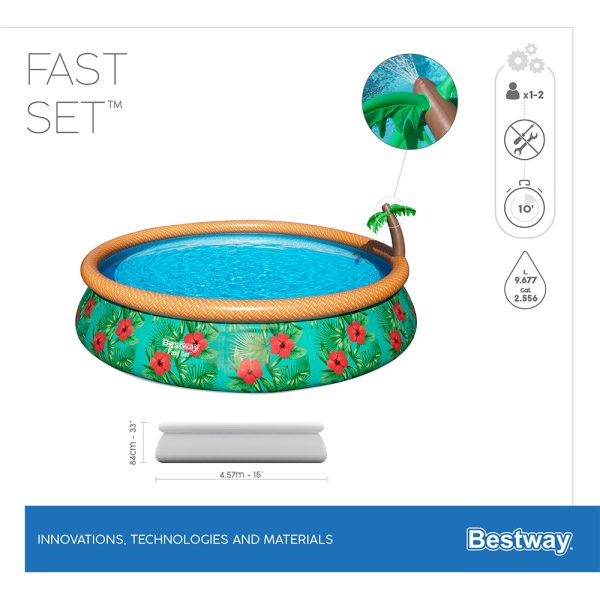 BESTWAY FAST SET AUFBLASPOOL-SET PARADISSE PALMS 457 X 84 CM – Bild 5