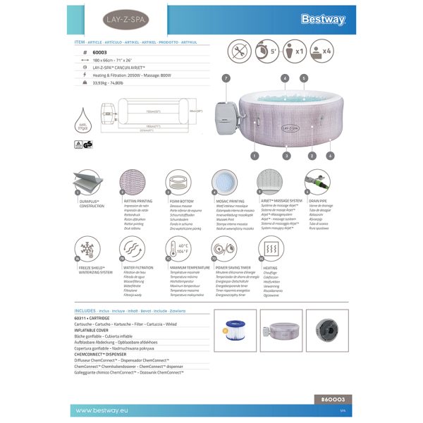LAY-Z-SPA WHIRLPOOL CANCUN AIRJET FÜR BIS ZU 4 PERSONEN – Bild 16