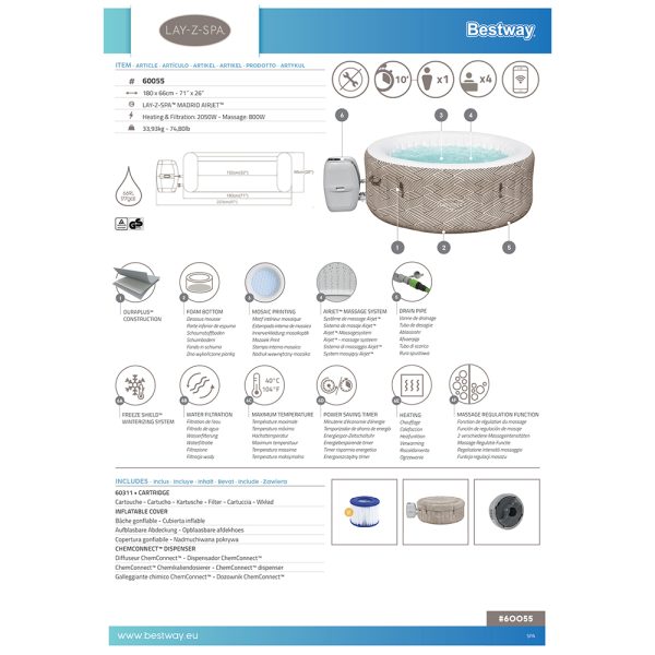 BESTWAY LAY-Z-SPA WLAN-WHIRLPOOL MADRID AIRJET FÜR BIS ZU 4 PERSONEN – Bild 18