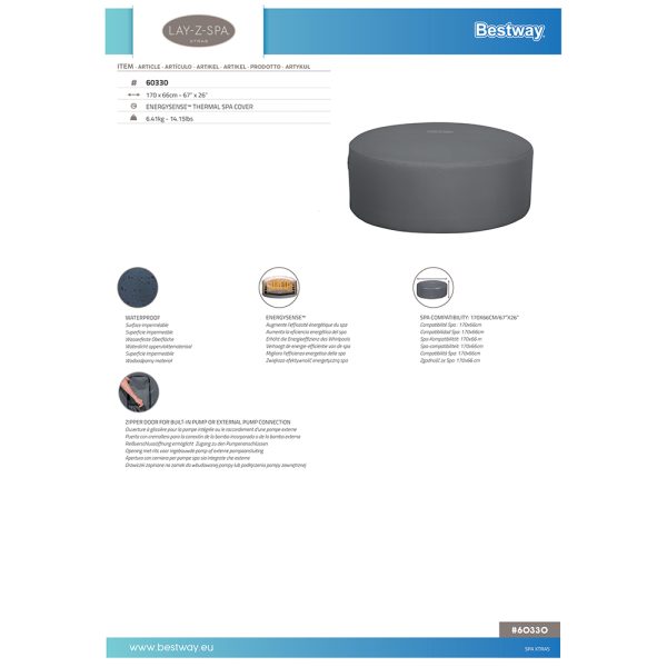 BESTWAY LAY-Z-SPA ENERGYSENSE THERMO-KOMPLETTABDECKUNG 170 X 66 CM RUND – Bild 9