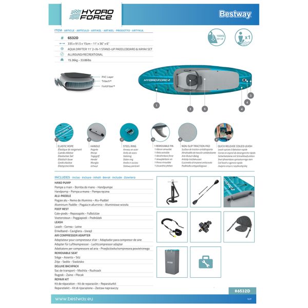 HYDRO FORCE SUP ALLROUND BOARD-SET AQUA DRIFTER MIT SITZ 335 CM – Bild 27